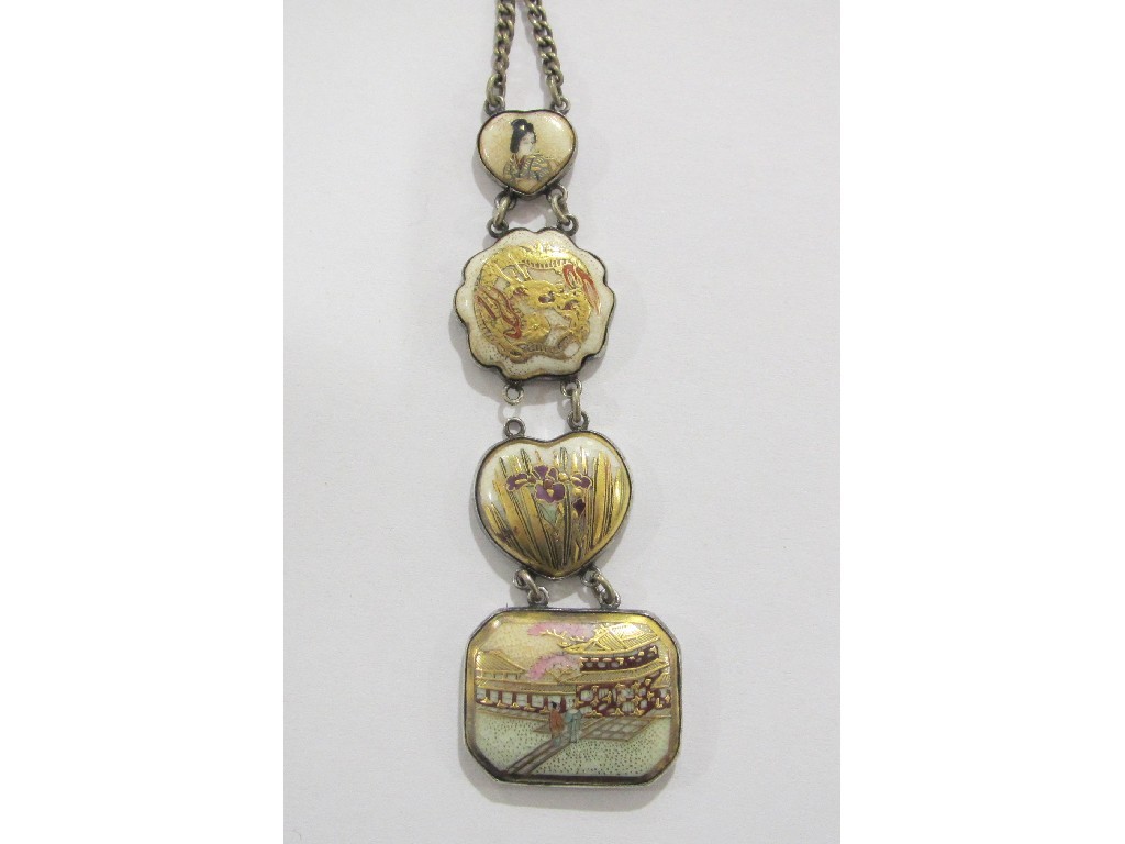 Appraisal: A Satsuma plaque pendant with four graduating ceramic plaques decorated