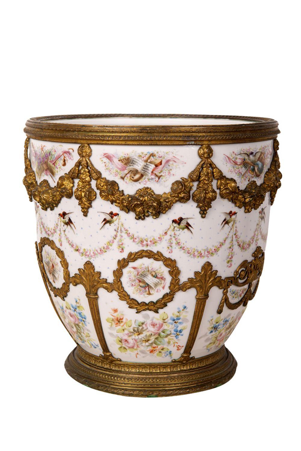 Appraisal: SEVRES GILT METAL MOUNTED PORCELAIN CACHE POTwith French stamp to