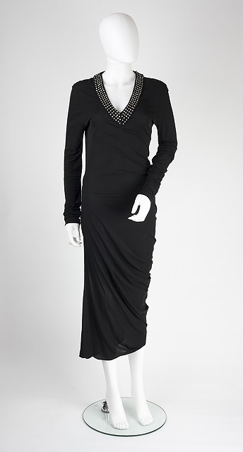 Appraisal: An Alexander McQueen black evening dress with asymmetric side deep