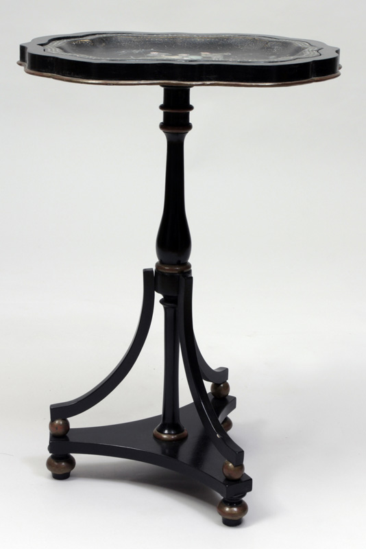 Appraisal: Victorian Papier M ch Tray on Ebonized Tall Stand x