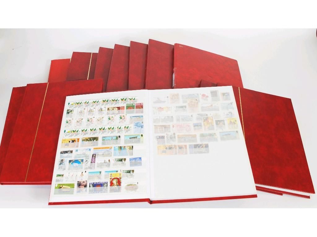 Appraisal: SMALL BOX HOUSING TWELVE RED STOCK BOOKS with an accumulation