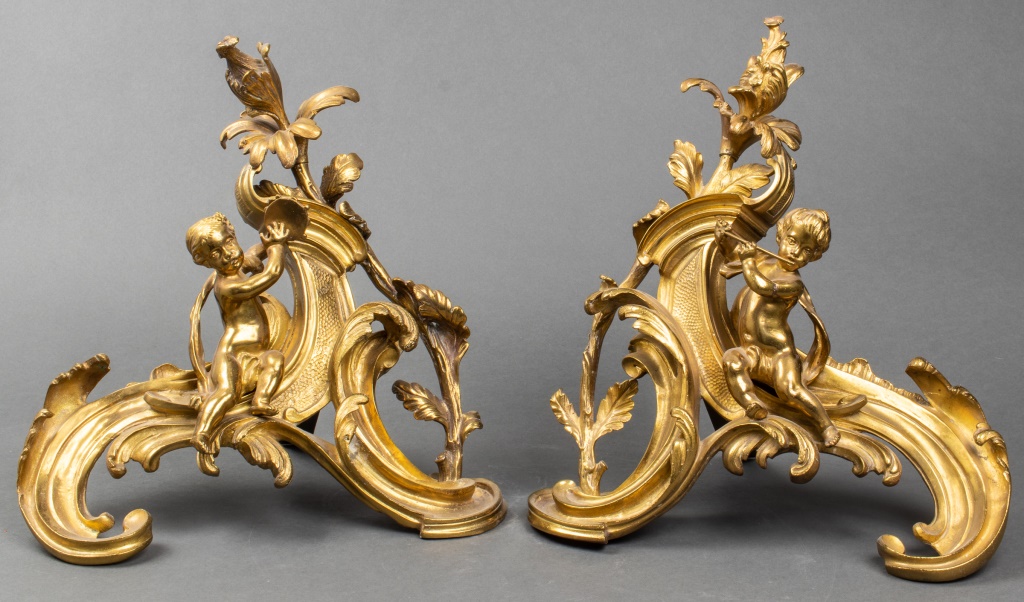 Appraisal: LOUIS XV STYLE GILT BRONZE FIGURAL CHENETS PAIR Pair of