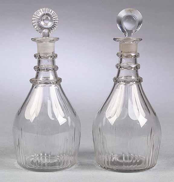 Appraisal: A Pair of Antique Cut Glass Decanters c faceted and