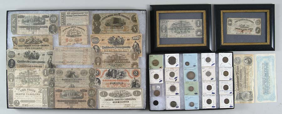 Appraisal: LOT OF CONFEDERATE CURRENCY AND CIVIL WAR COINS Lot contains