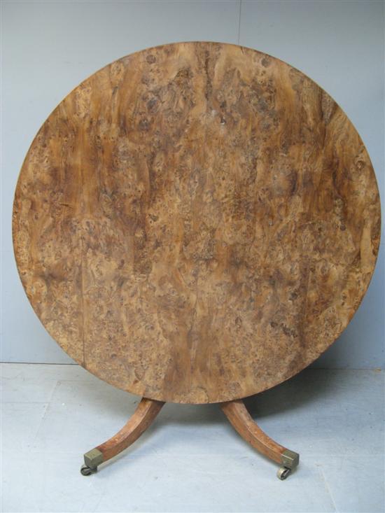 Appraisal: th Century burr walnut circular breakfast table with tilt top