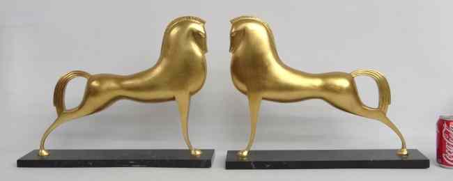 Appraisal: Pair Art Deco gilt bronze ''Etruscan'' style horses on marble