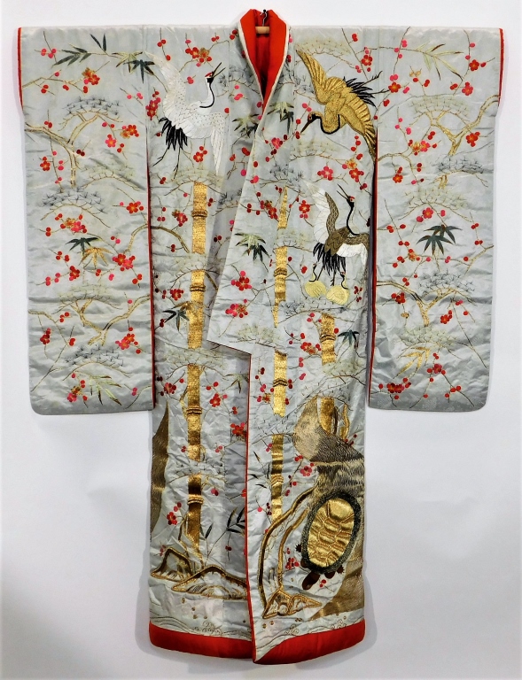 Appraisal: EDO PERIOD EMBROIDERED GOLD CRANE UCHIKAKE KIMONO Japan Circa Hand