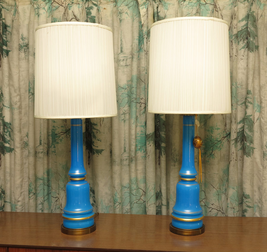 Appraisal: PAIR BLUR OPALINE GLASS TABLE LAMPS '' tall overall Blue