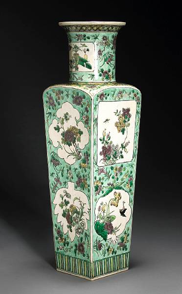 Appraisal: A famille verte enameled porcelain vase th Century Of square-sectioned