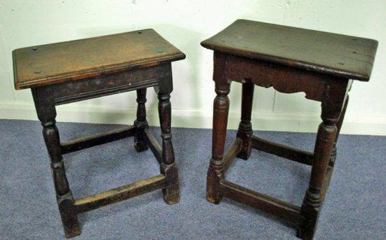 Appraisal: Two late th Century oak joint stools with later tops