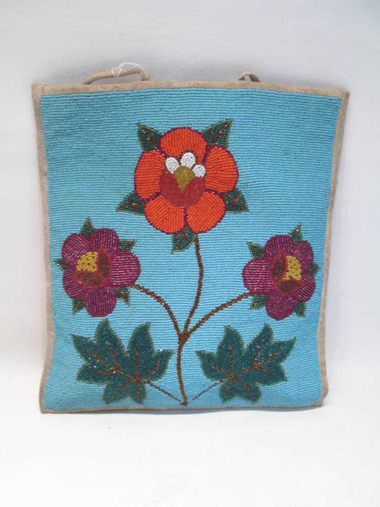 Appraisal: NATIVE AMERICAN BEADED BAG Plateau Indians with beaded floral design