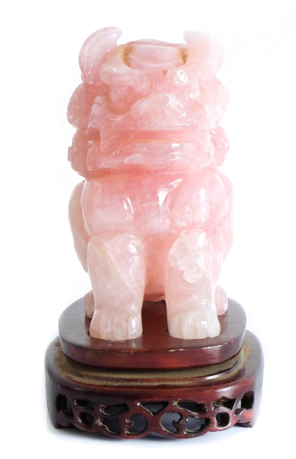 Appraisal: CHINESE ROSE JADE CARVED SCULPTURE OF FOO DOGChinese rose jade