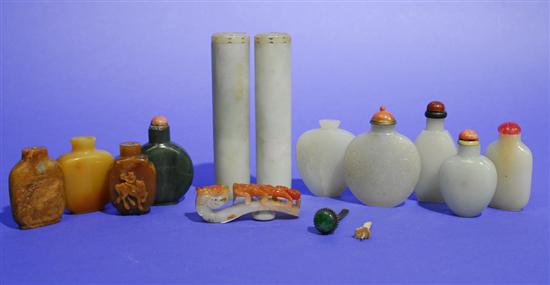 Appraisal: COLLECTION OF CHINESE CARVED JADE OBJECTS including Snuff Bottles cylindrical