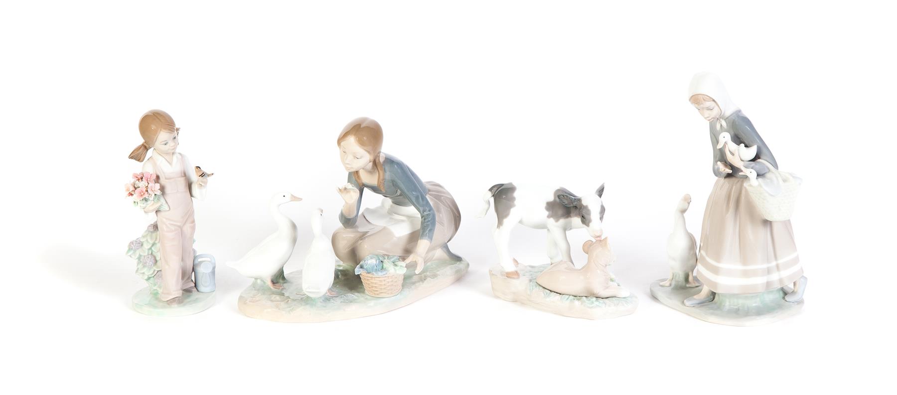 Appraisal: FOUR LLADRO FIGURINES Spain th century High glaze Kneeling girl