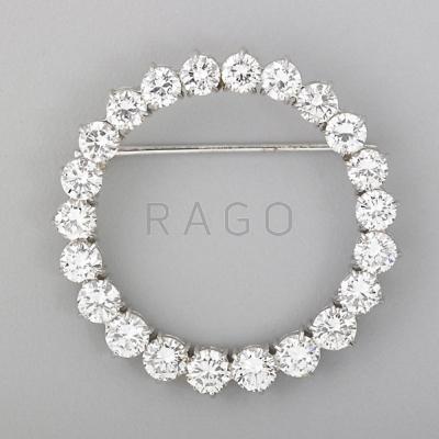 Appraisal: FINE DIAMOND PLATINUM CIRCLE BROOCH Twenty-two round brilliant cut diamonds