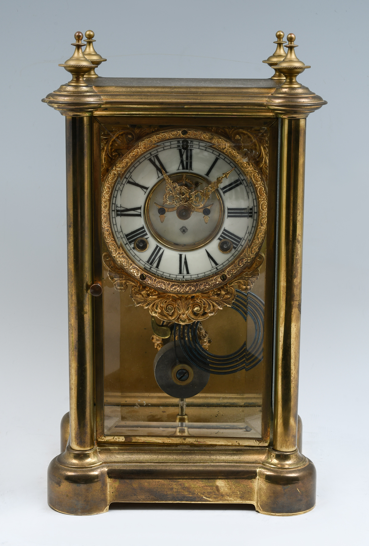 Appraisal: ANSONIA BRASS MANTLE CLOCK Enameled dial with an encompassing gilt