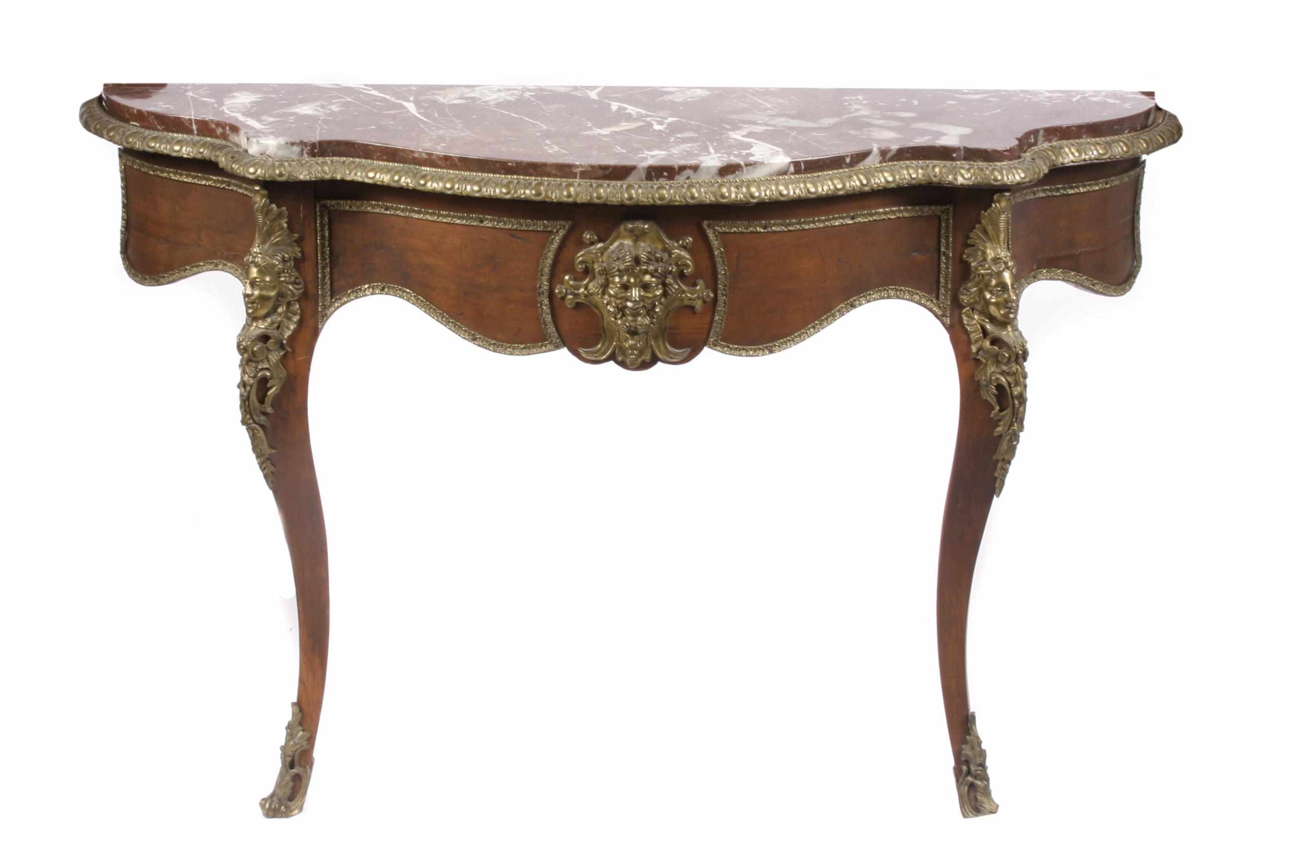 Appraisal: A Louis XV style gilt bronze mounted walnut console table