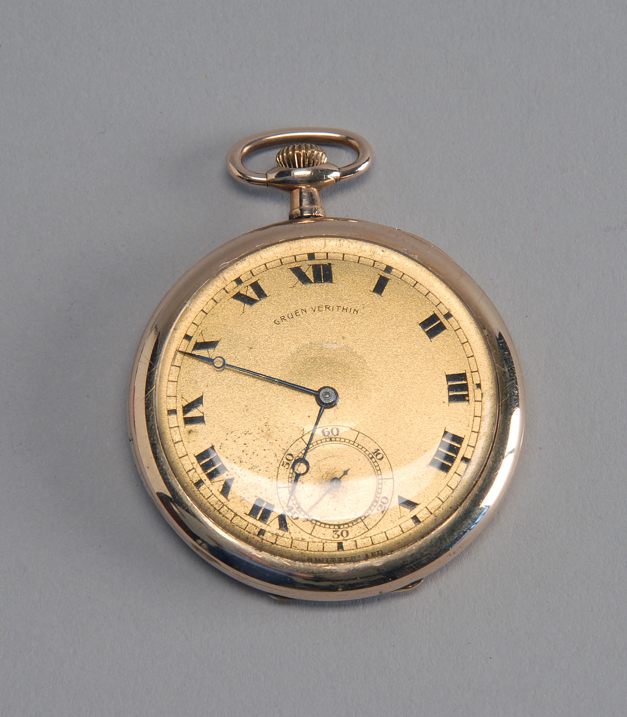 Appraisal: OPEN FACE POCKET WATCH BY GRUEN with gold-filled case and