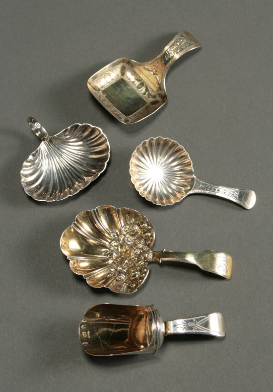 Appraisal: Group of Five George III Silver Tea Caddy Spoons Birmingham