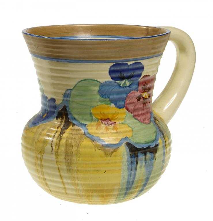 Appraisal: CLARICE CLIFF AN A J WILKINSON PANSIES JUG cm h