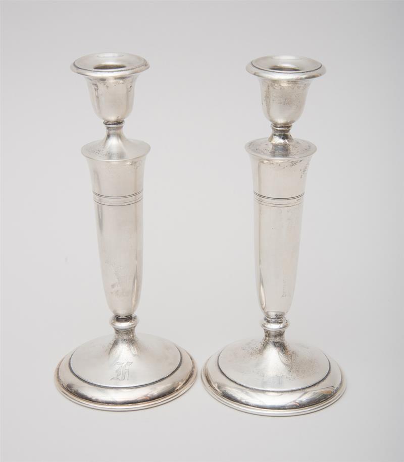 Appraisal: PAIR OF AMERICAN SILVER CANDLESTICKS Initialed 'F' in Property of