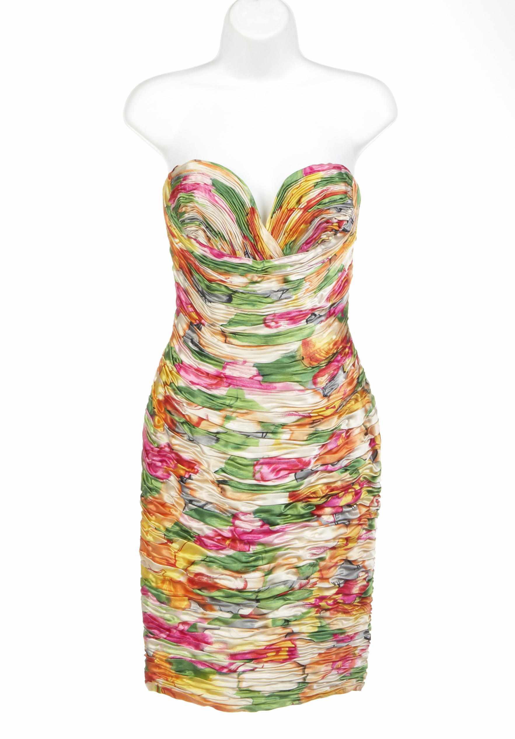 Appraisal: A Vicky Tiel multi colored ruched bustier dress size