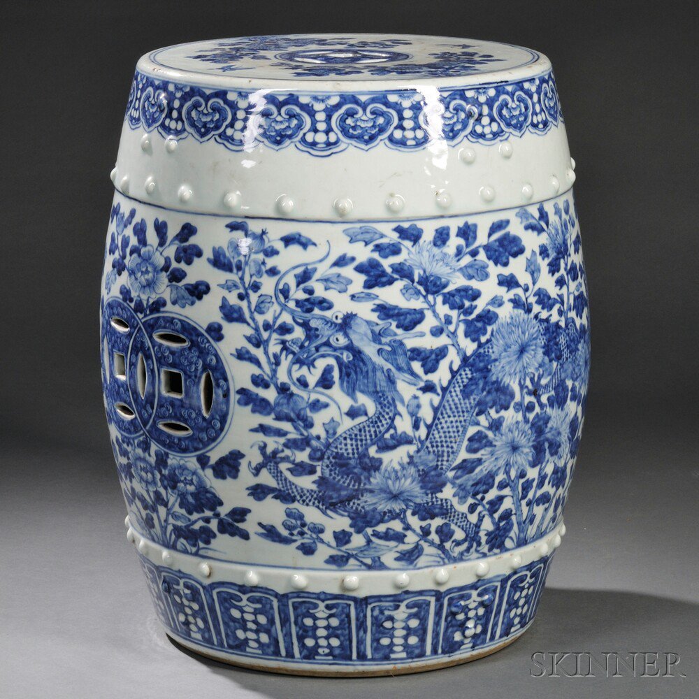 Appraisal: Chinese Export Porcelain Blue and White Dragon-decorated Garden Seat th