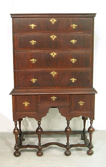 Appraisal: William and Mary highboy walnut and walnut veneer upper period