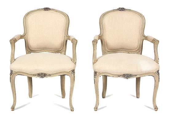 Appraisal: A Pair of Louis XV Style Carved and Painted Fauteuils