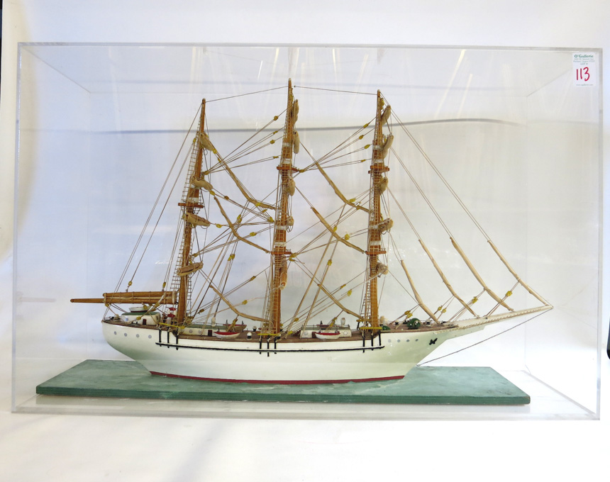 Appraisal: THREE MAST SAILING SHIP MODEL the hand made model with