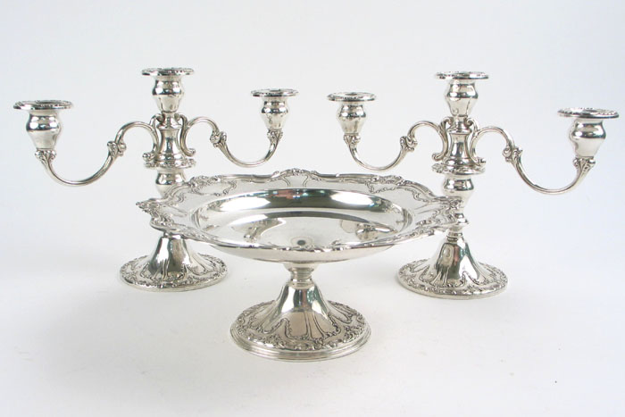 Appraisal: A THREE PIECE AMERICAN GORHAM STERLING SILVER CONSOLE SET comprising