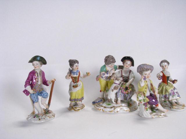 Appraisal: Group Of Meissen Porcelain Figurines five pieces including one grouping