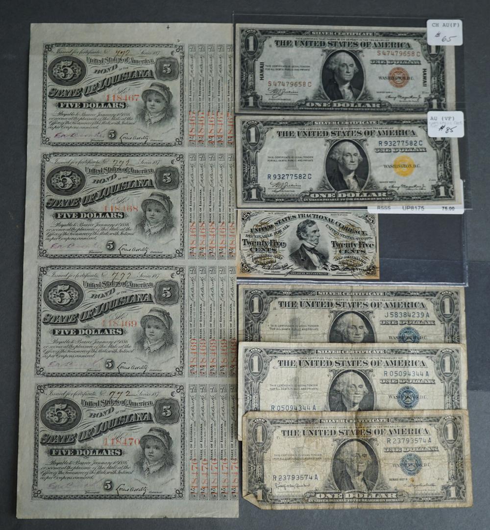 Appraisal: COLLECTION OF FIVE SILVER CERTIFICATES A SERIES TWENTY-FIVE CENT FRACTIONAL