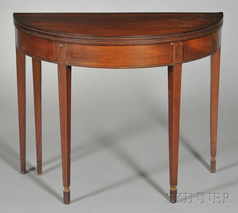 Appraisal: Federal String-inlaid Five-legged Demilune Mahogany Card Table Rhode Island c