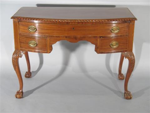 Appraisal: MODERN CHIPPENDALE MAHOGANY THREE DRAWER WRITING DESK h w d