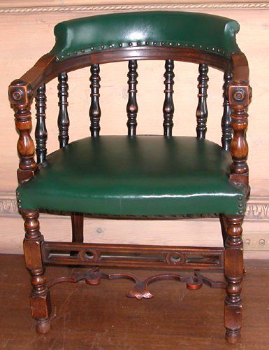 Appraisal: Title Victorian Windsor Chair with interesting metal stretcher and leather