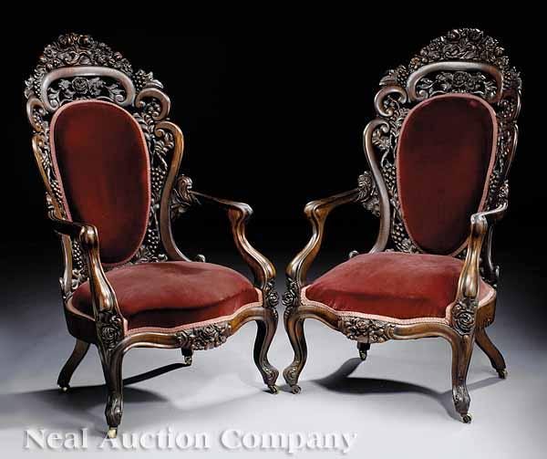 Appraisal: A Fine Pair of American Rococo Laminated and Carved Rosewood