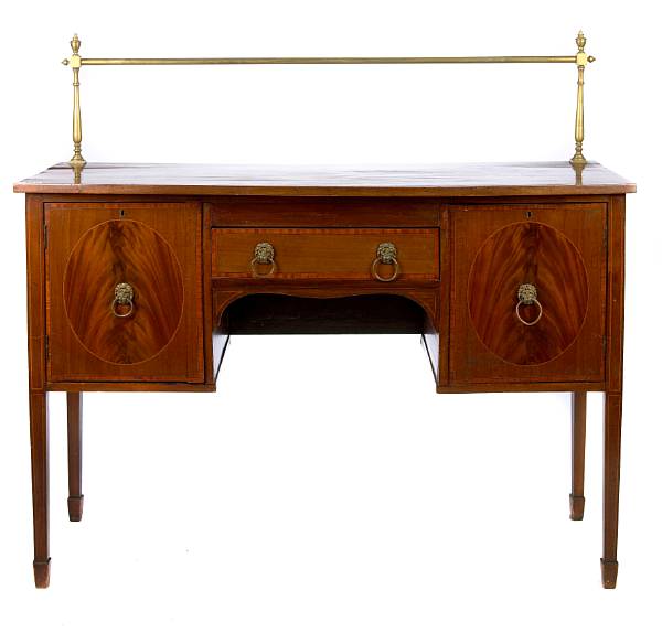 Appraisal: A George III inlaid mahogany sideboard height in width in