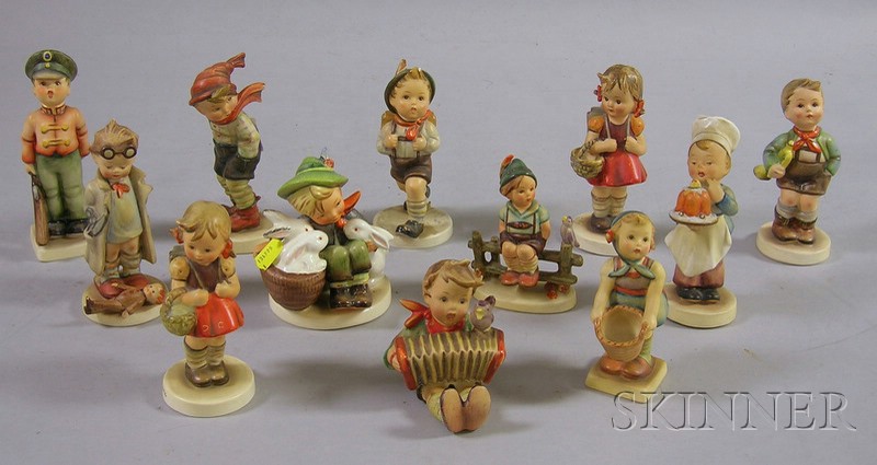 Appraisal: Twelve Hummel and Goebel Ceramic Figures ht to in Three