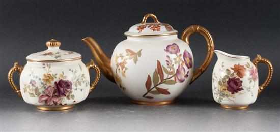 Appraisal: Royal Worcester floral decorated china three-piece tea set late th