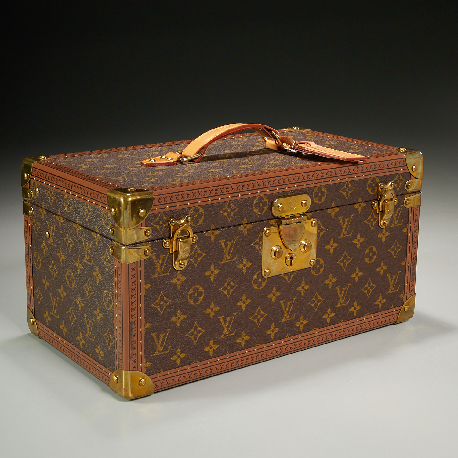 Appraisal: LOUIS VUITTON MONOGRAM CANVAS TRAIN CASE th c brass mounted