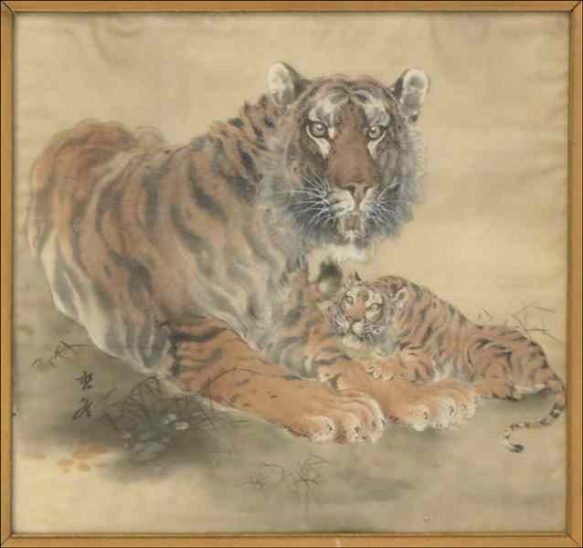 Appraisal: CHINESE SCHOOL TH TH CENTURY TIGER WITH CUB Mixed media