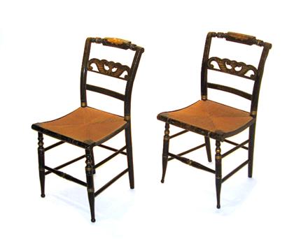 Appraisal: Pair of painted and stenciled rush seat fancy chairsmassachusetts circa