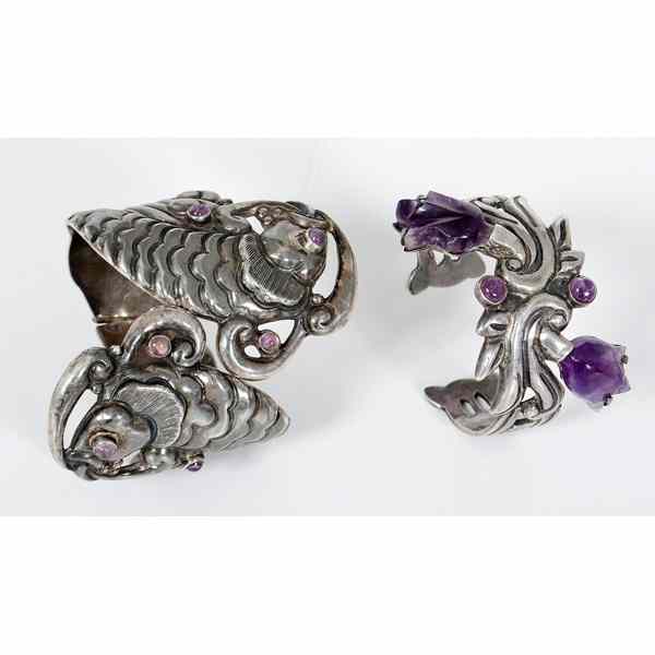 Appraisal: Jose Anton Mexican Taxco Silver Fish Cuff AND Mexican Silver