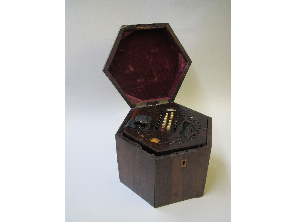 Appraisal: A C Wheatstone rosewood cased concertina labelled Conduit St Regent