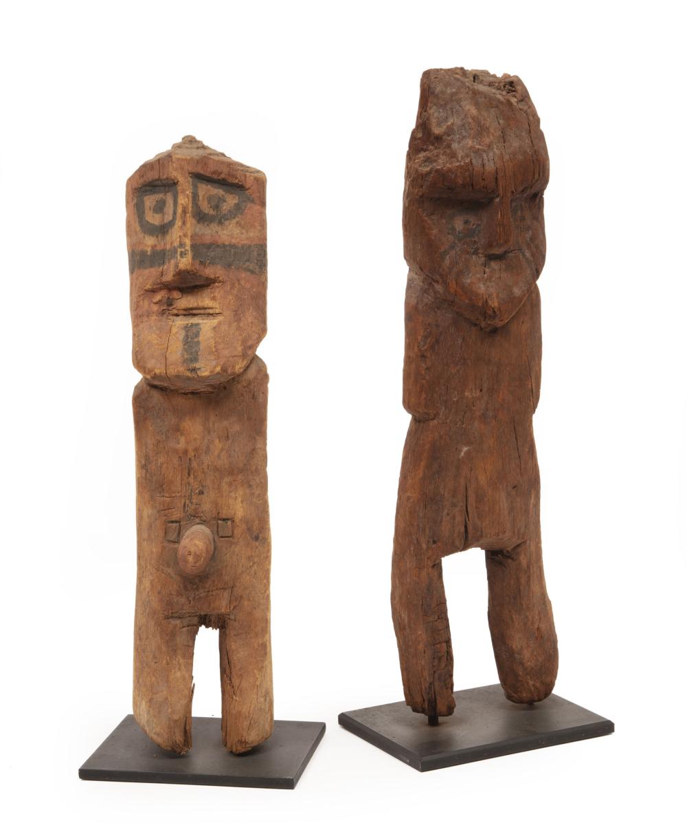 Appraisal: Pre-Columbian Chancay Peoples Painted Wood Male and Female Figures Peru