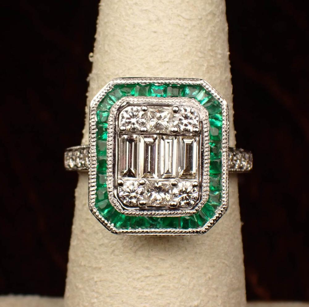 Appraisal: EMERALD AND EIGHTEEN KARAT GOLD RING The white gold Art