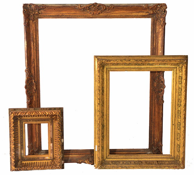 Appraisal: A GROUP OF THREE VARIOUS ANTIQUE GILT GESSO MOULDED PICTURE