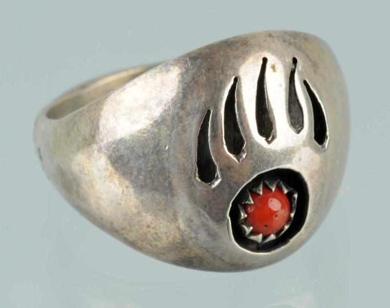 Appraisal: Native American Indian Sterling Silver Mens Ring Description With bear