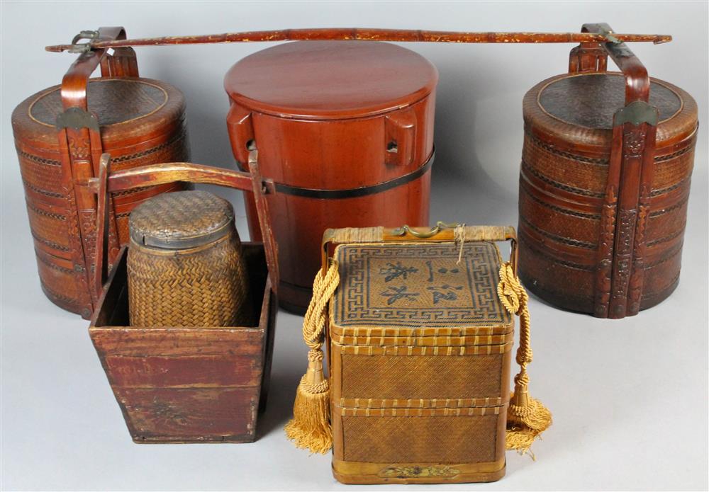 Appraisal: COLLECTION OF ASIAN BASKETS AND CONTAINERS including a pair of